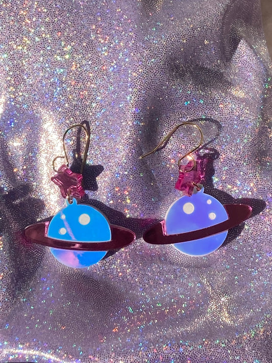 Saturn holographic earrings 🪐