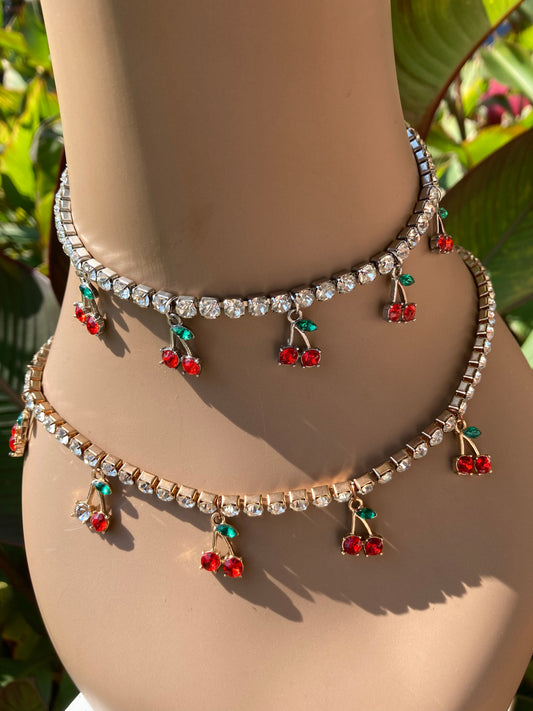 Cherry Drop Choker Necklace